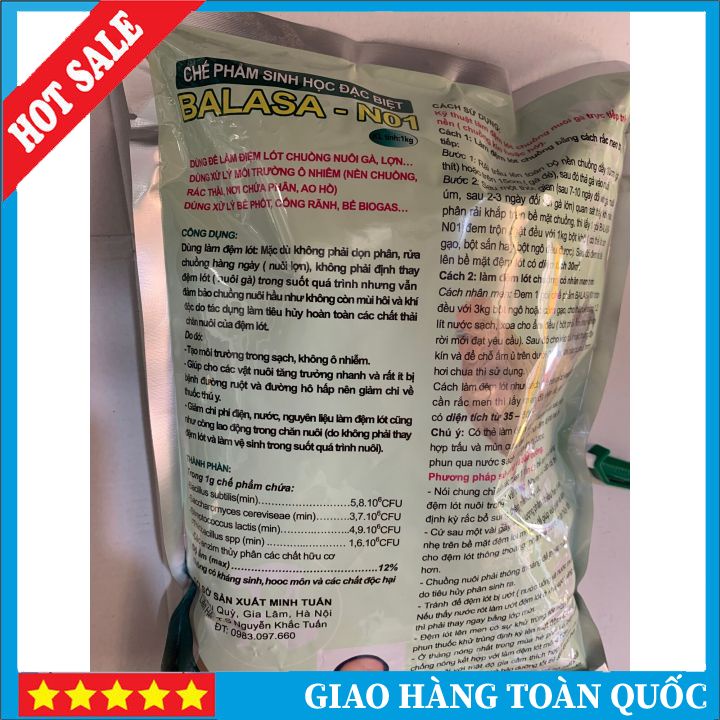 BALASA N01 1kg - Men Vi Sinh Rắc Chuồng, Xử Lý Môi Trường Chăn Nuôi Sạch Sẽ, Hợp Vệ Sinh. Đệm lót chuồng nuôi gà,lợn,...