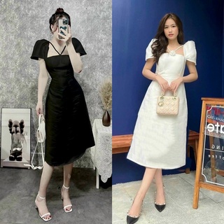ĐẦM CỔ CHÉO TAY PHỒNG (về thêm dáng midi, loại đính nơ)