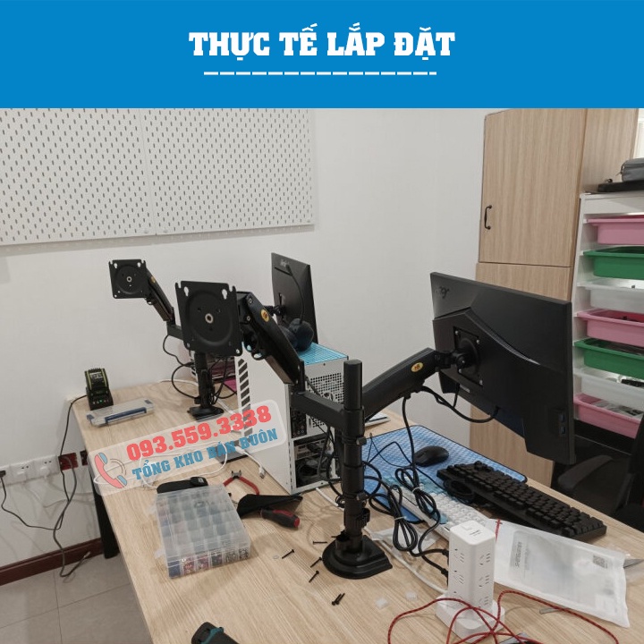 Giá Treo Màn Hình NB H160 / H180 17 - 27 - 35 inch / Tay Treo Hai Màn Hình Kẹp Bàn - Xoay 360 Độ [ Mới Hơn NB F160 ]