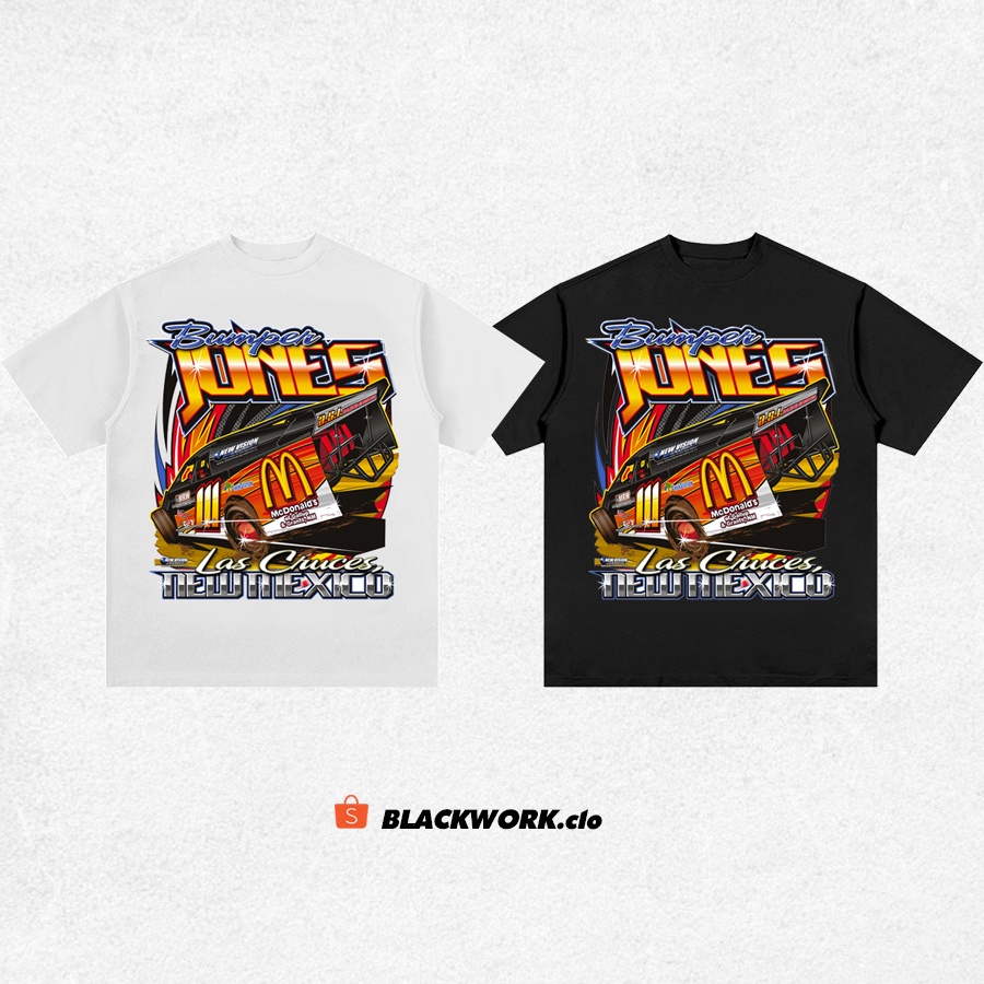 Blackwork | Áo Thun Vintage Car BumberJones Tay Lỡ Unisex - Đen/Trắng Cổ Tròn