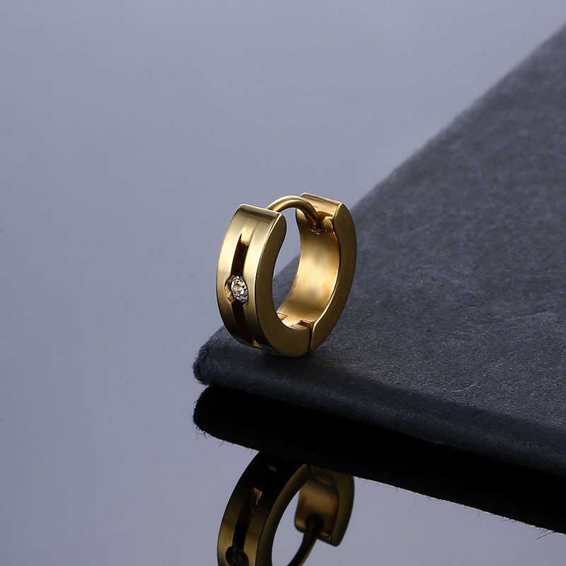 Khuyên Tai Tròn Bằng Thép Titanium Đính Kim Cương Thời Trang Đơn Giản Phong Cách Hàn Quốc Unisex