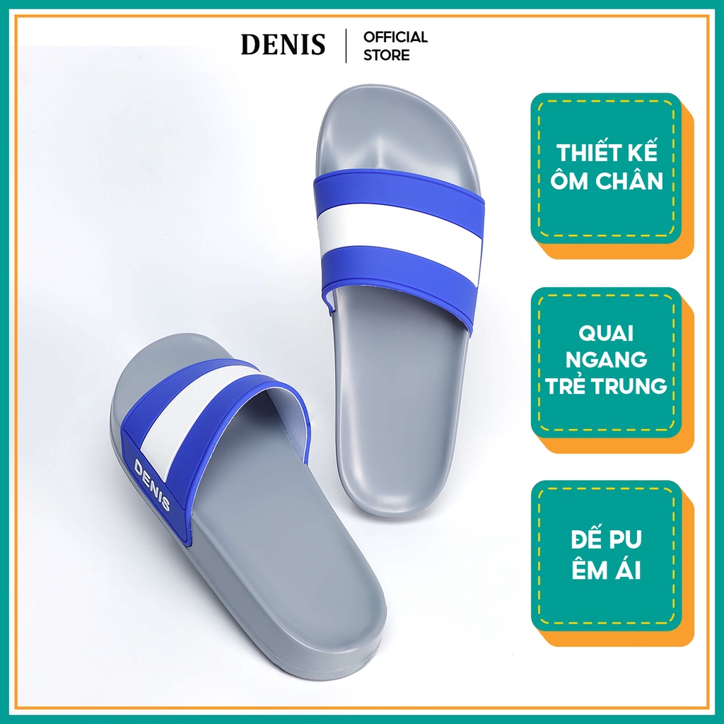 Dép quai ngang Denis Unisex Slipper đế PU xám quai xanh dương SP05