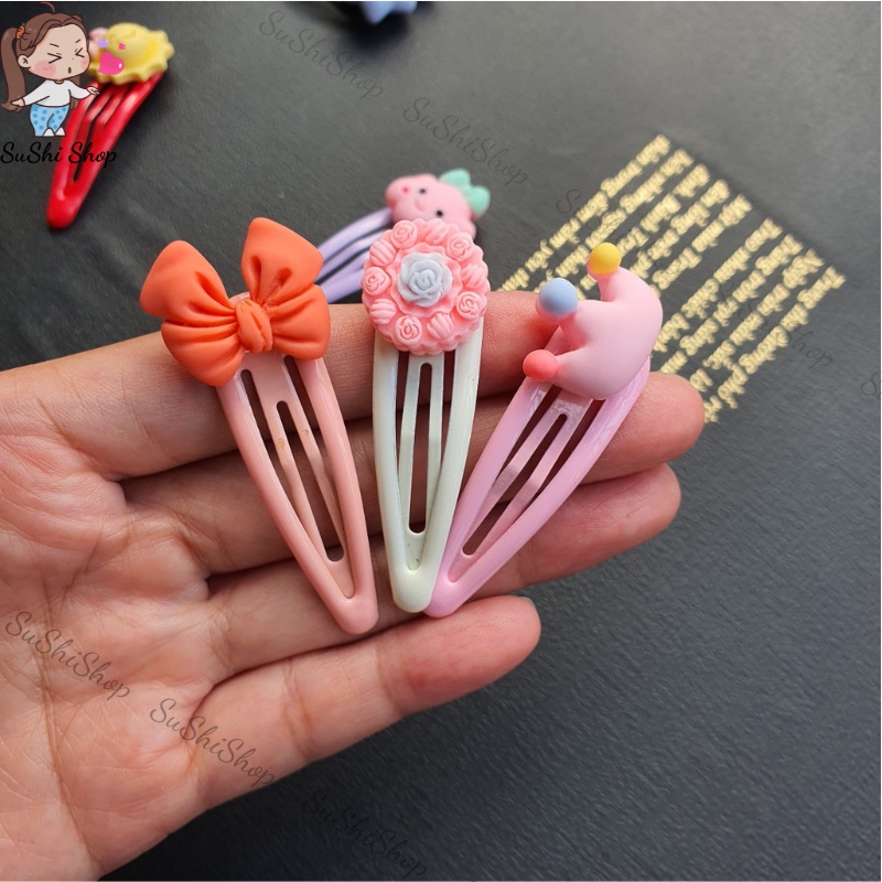 Kẹp tóc mái cho bé set 10 kẹp bấm giọt nước đính hình đáng yêu phong cách Hàn Quốc Sushishop CT44