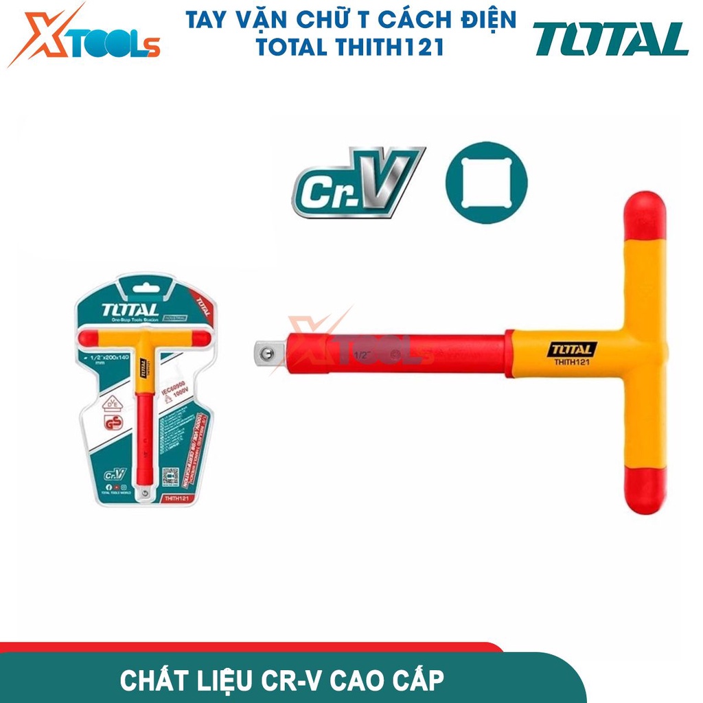 Tay vặn chữ T cách điện TOTAL THITH121 cách điện 1000V, đầu khẩu 1/2 inch, chất liệu thép CR-V [CHÍNH HÃNG][XTOOLS]