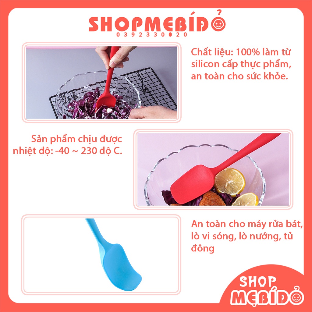 Phới Thìa Khuấy Trộn Đồ Ăn Phới Vét Bột Làm Bánh Cán Dài Silicon 21cm Shop Mẹ Bí Đỏ AD57