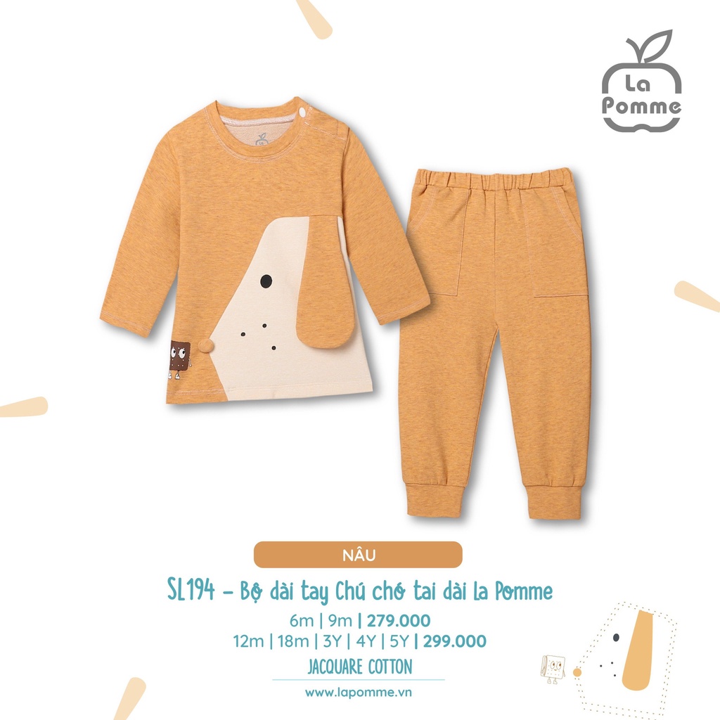 Bộ La Pomme Cotton Cún chấm bi tai dài cao cấp mềm mịn thấm hút tốt cho bé trai bé gái SL194