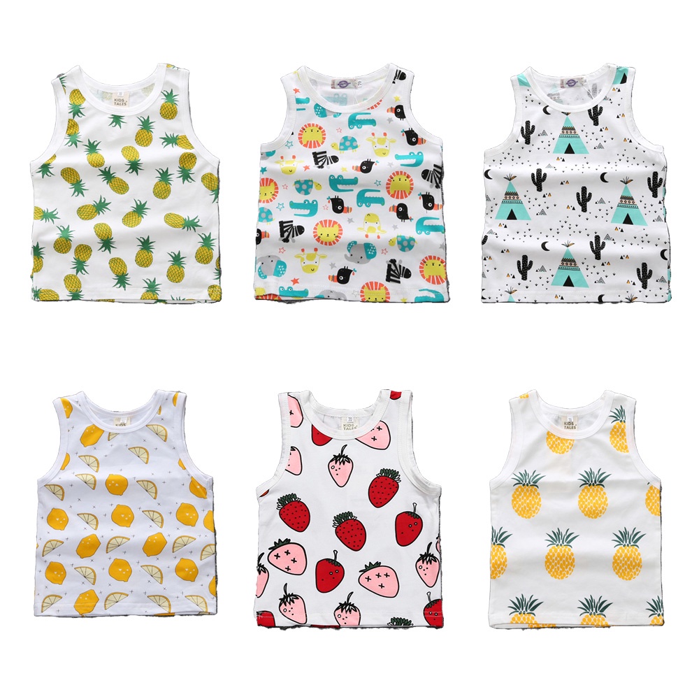 Mùa Hè 2024 Essentials Tank Top Áo Vest Cho Bé Gái In Trái Cây Trẻ Em Bé Trai Tập Đi Quần Áo Cotton 