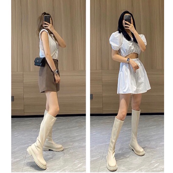 Bốt Cao Cổ Nữ 🖤Tiệm Vải Xinh Clothes🤍 Giày Bốt Kéo Khoá Đế Cao 4.5cm | BigBuy360 - bigbuy360.vn