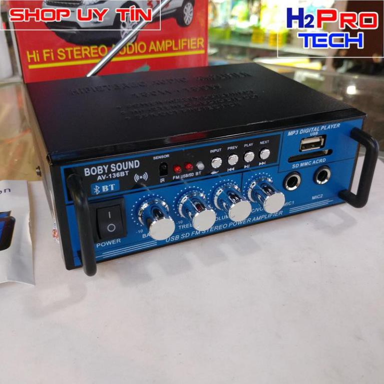 Ampli mini âm ly ô tô WXF AV-136BT 12V-220V - Tích hợp Bluetooth KARAOKE- tặng jack cho acquy 12V và dây 3.5 ra AV xịn