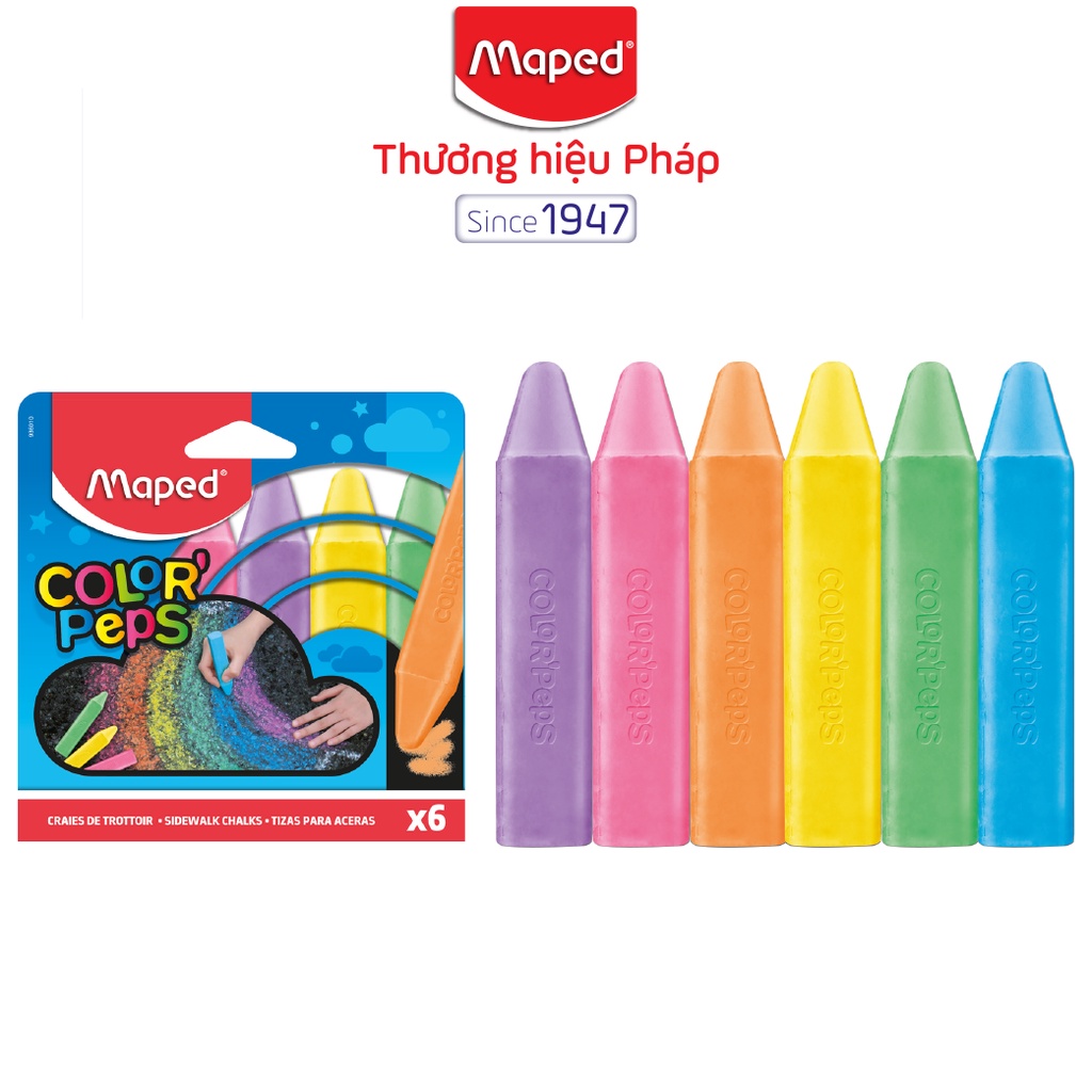 MAPED - Phấn không bụi Color'Peps 6 màu - viết lên nhiều bề mặt [Chính hãng]