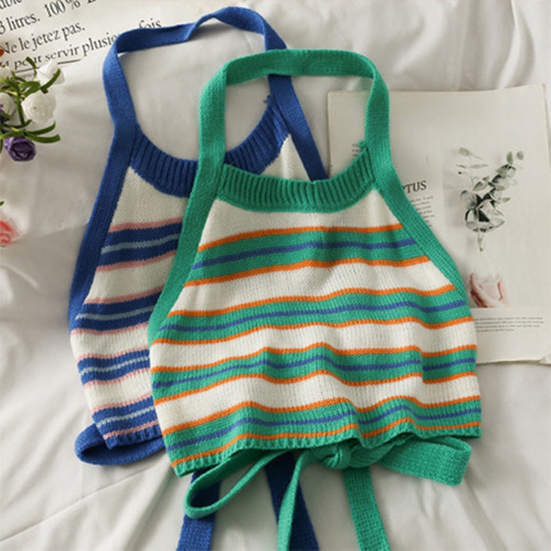 Áo Crop Top Hai Dây Dệt Kim Hở Lưng Gợi Cảm Nhiều Màu Tùy Chọn Cho Nữ
