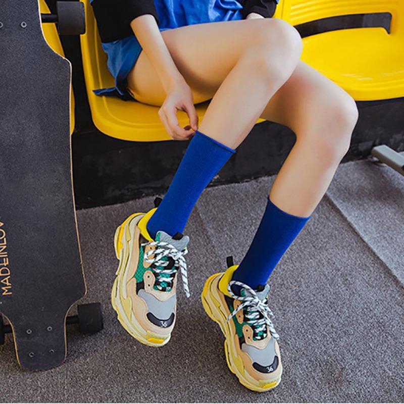 Đôi tất cotton màu trơn phong cách Hàn Quốc cho nữ