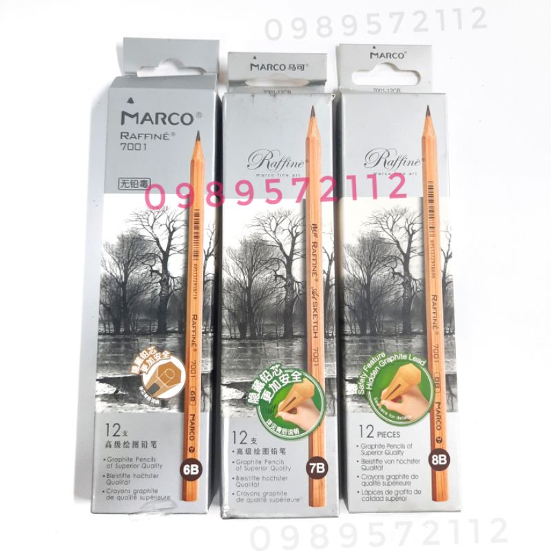 [Hộp 12 cái] Bút chì  thân gỗ marco-7001 các cỡ từ 2B-2H.