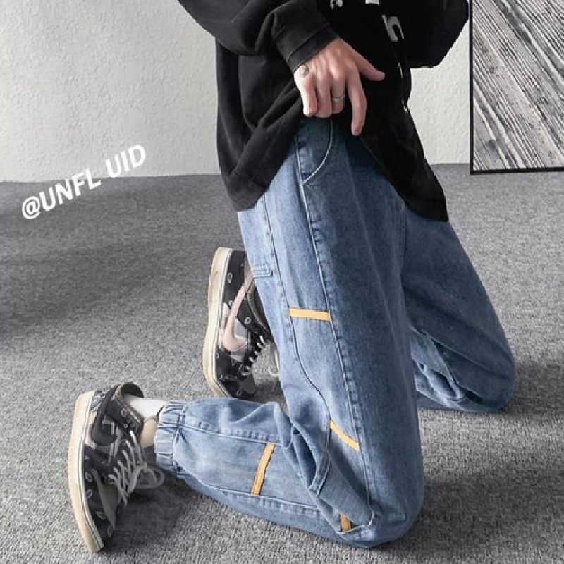 Quần jean dài dáng rộng kẻ sọc phong cách Nhật Bản chất lượng cao size S-3XL cho nam