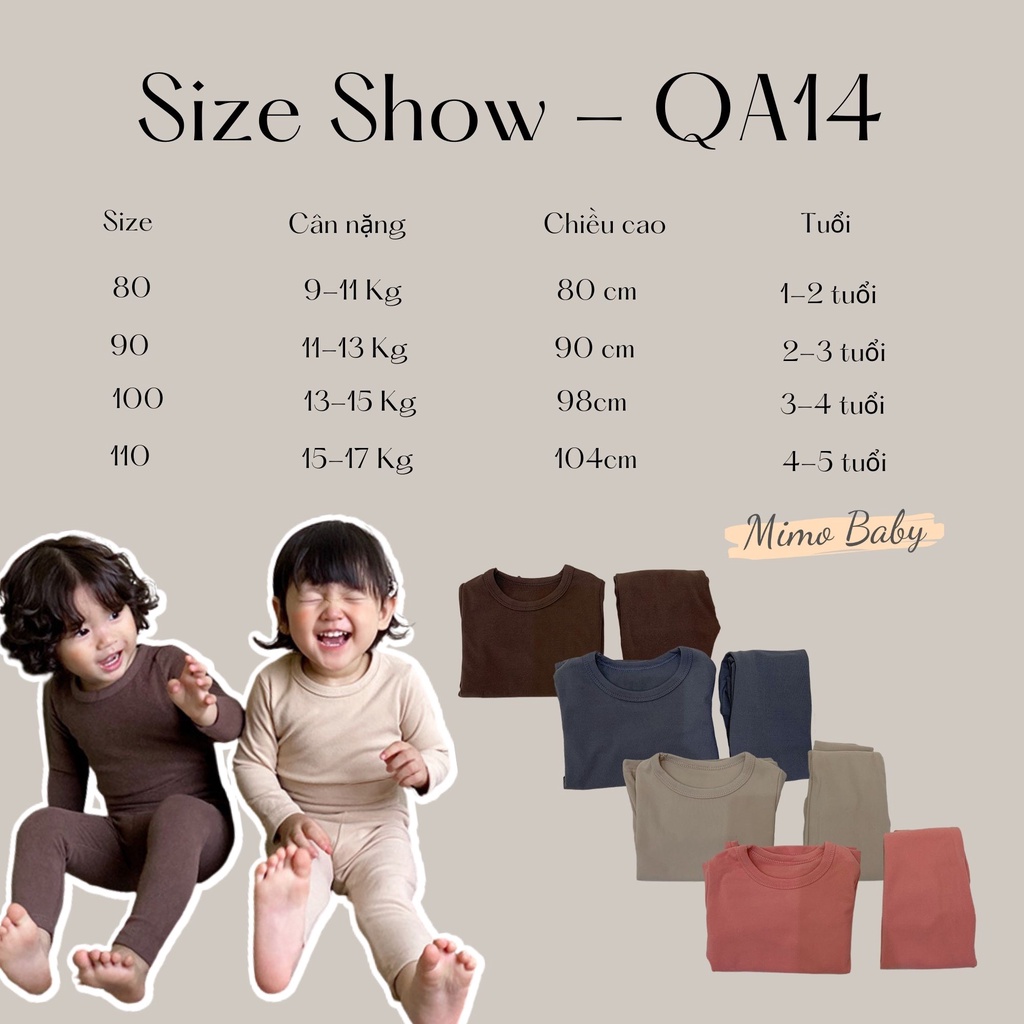 Bộ cotton nỉ giữ nhiệt cạp cao màu trơn basic cho bé Mimo Baby QA14