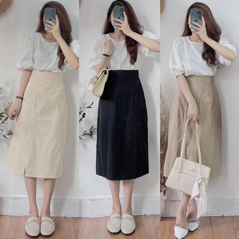 Chân váy kaki xẻ tà - Chân váy công sở nữ