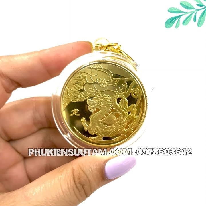 Móc Khóa Xu 12 Con Giáp Tuổi Thìn, đường kính: 5cm, màu vàng - SP005833