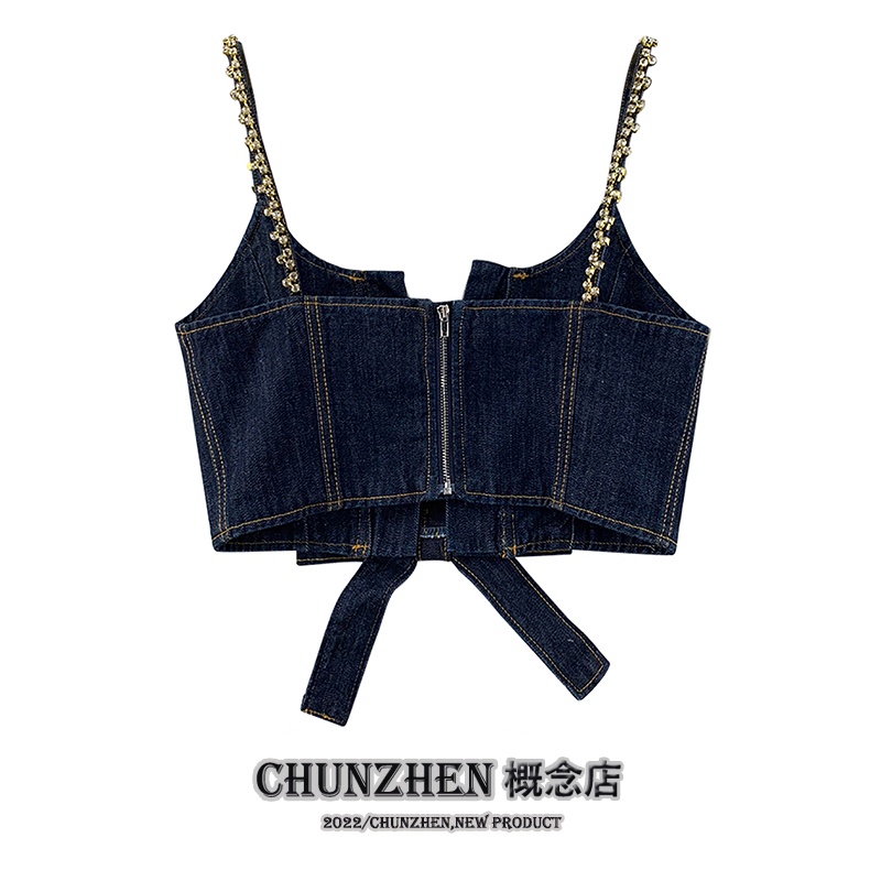 Sẵn Áo hai dây Denim Siêu đẹp , siêu sang chảnh, hàng Quảng Châu,Sẵn 3 size SML