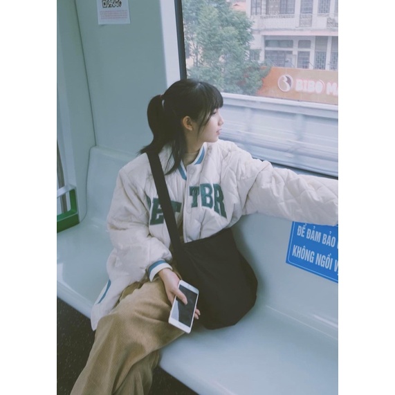 Áo khoác bomber bóng chày form rộng đệm cotton thêu chữ unisex Hàn quốc