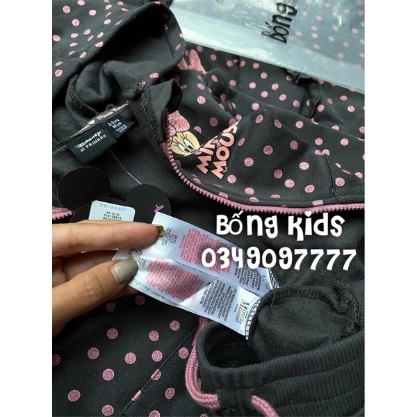 Bộ Nỉ Kéo Khoá Bé Gái Minnie Bi Xám PR