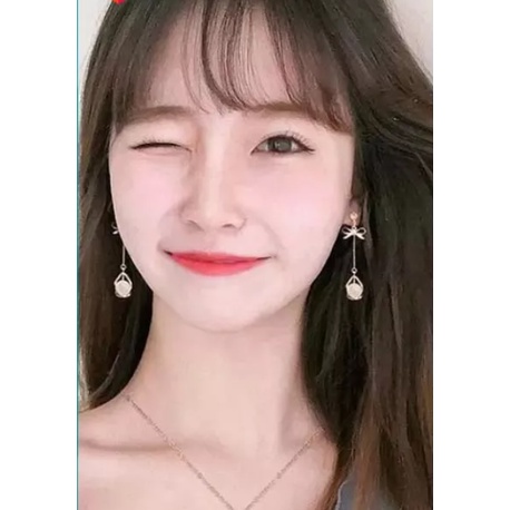 Bông tai nữ đính nơ và đá mắt mèo long lanh phong cách Hàn Quốc siêu dễ thương thích hợp đi chơi và dự tiệc