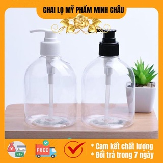 Chai nhựa vòi nhấn trong 500ml lùn - chai lọ mỹ phẩm