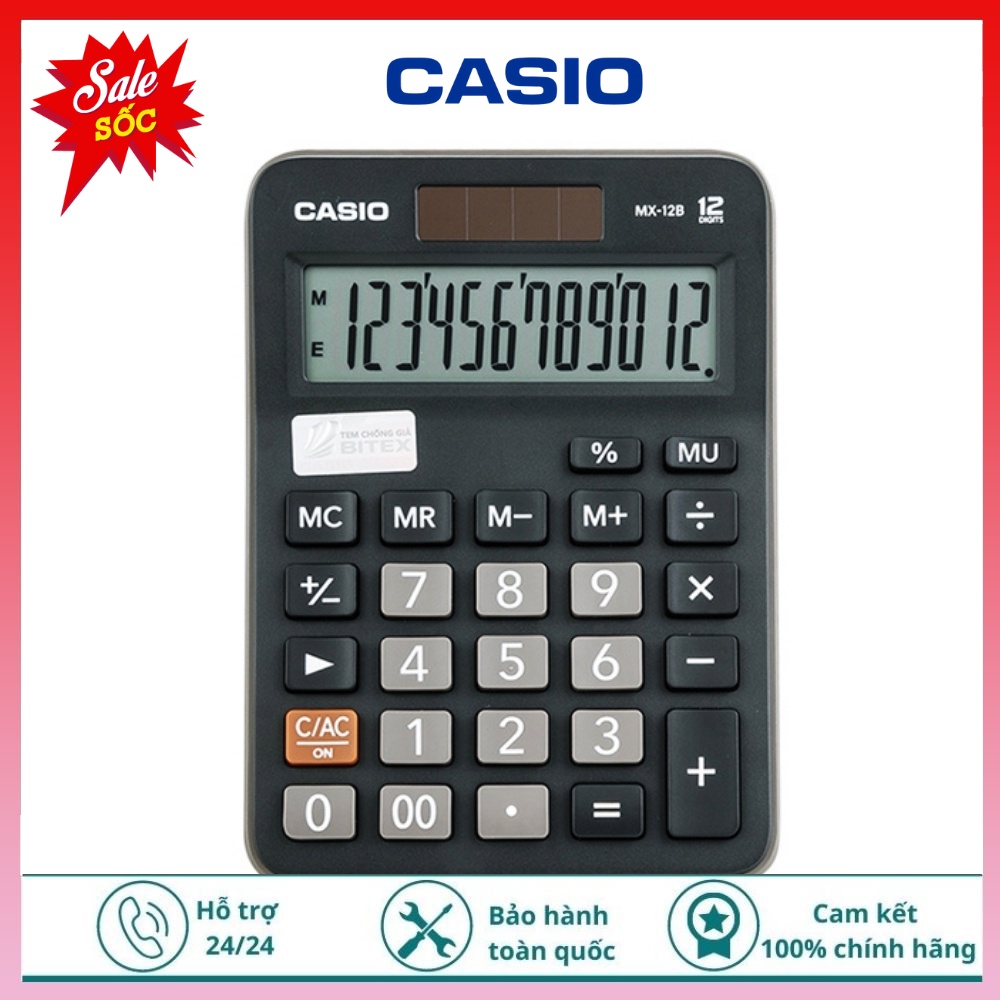 Máy tính CASIO MX 12B hàng chính hãng - Vỏ máy được làm bằng chất liệu nhựa cao cấp, kháng vỡ, có độ bền cao