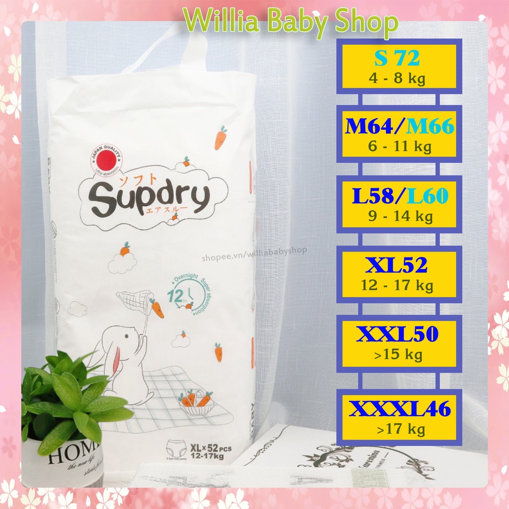 Bỉm SUPDRY TRẮNG  nội địa Trung quần dán size S72/M66/L60/M58/L52/XL46/XXL42/XXXL40