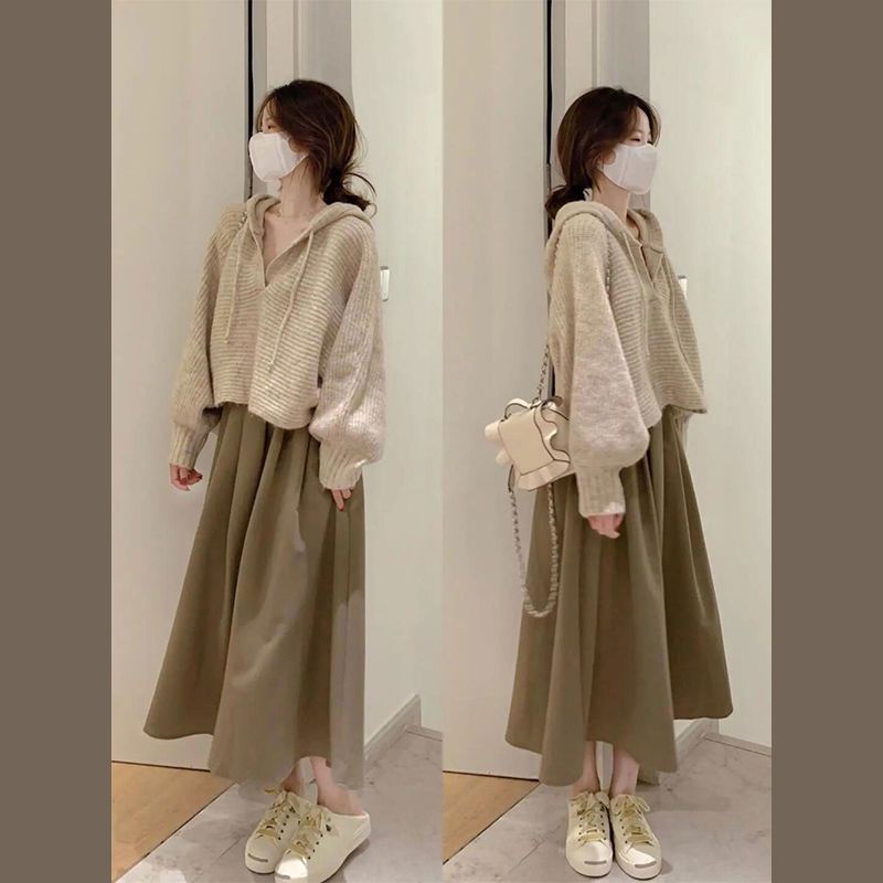 Set Áo Sweater Phối Chân Váy Phong Cách Hồng Kông Thời Trang Thu Đông 2022 Mới