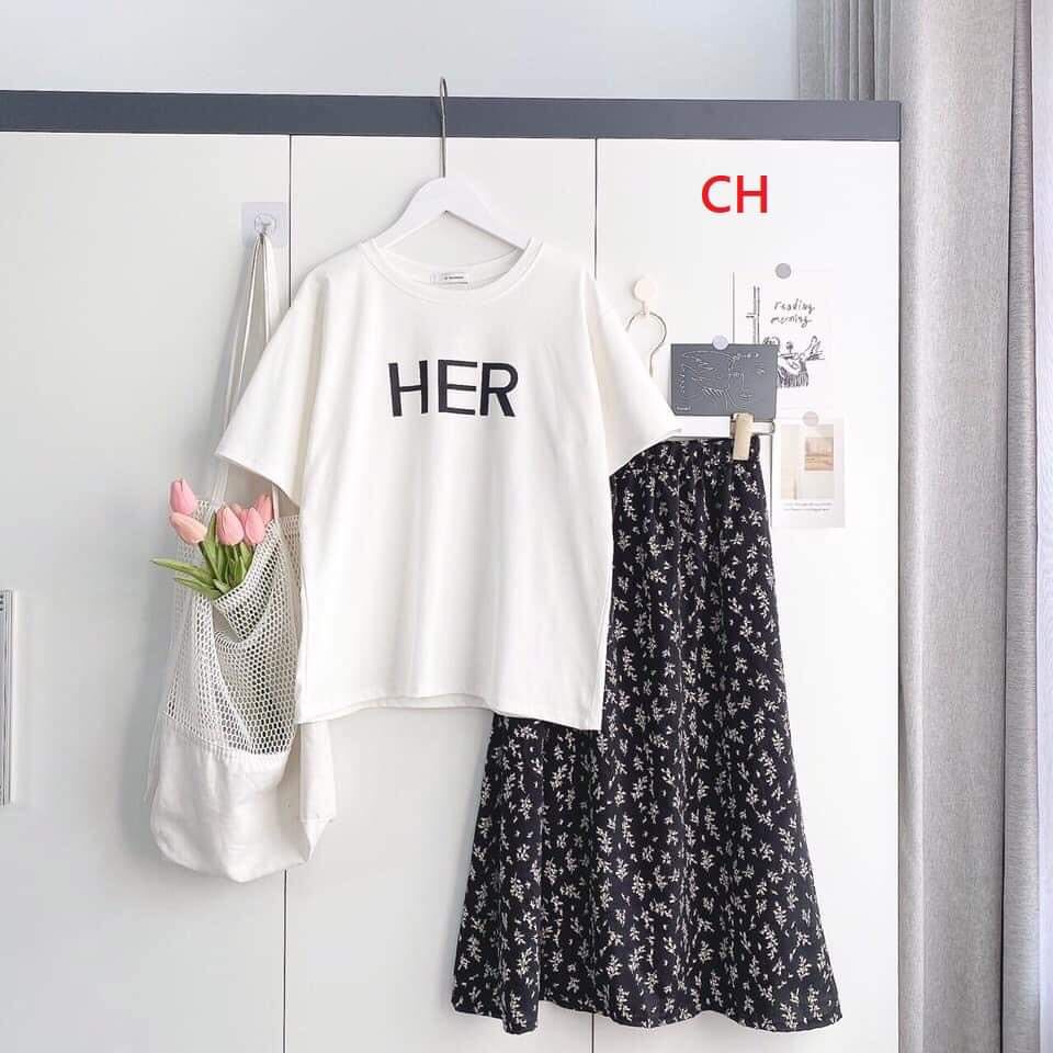 Sét áo her kèm chân váy hoa nhí