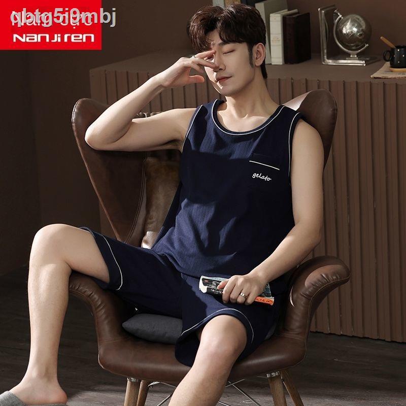 Nam cực bộ đồ ngủ của giới mùa hè cotton mỏng phù hợp với quần đùi áo vest rộng rãi cộng kích thước dịch vụ tạ