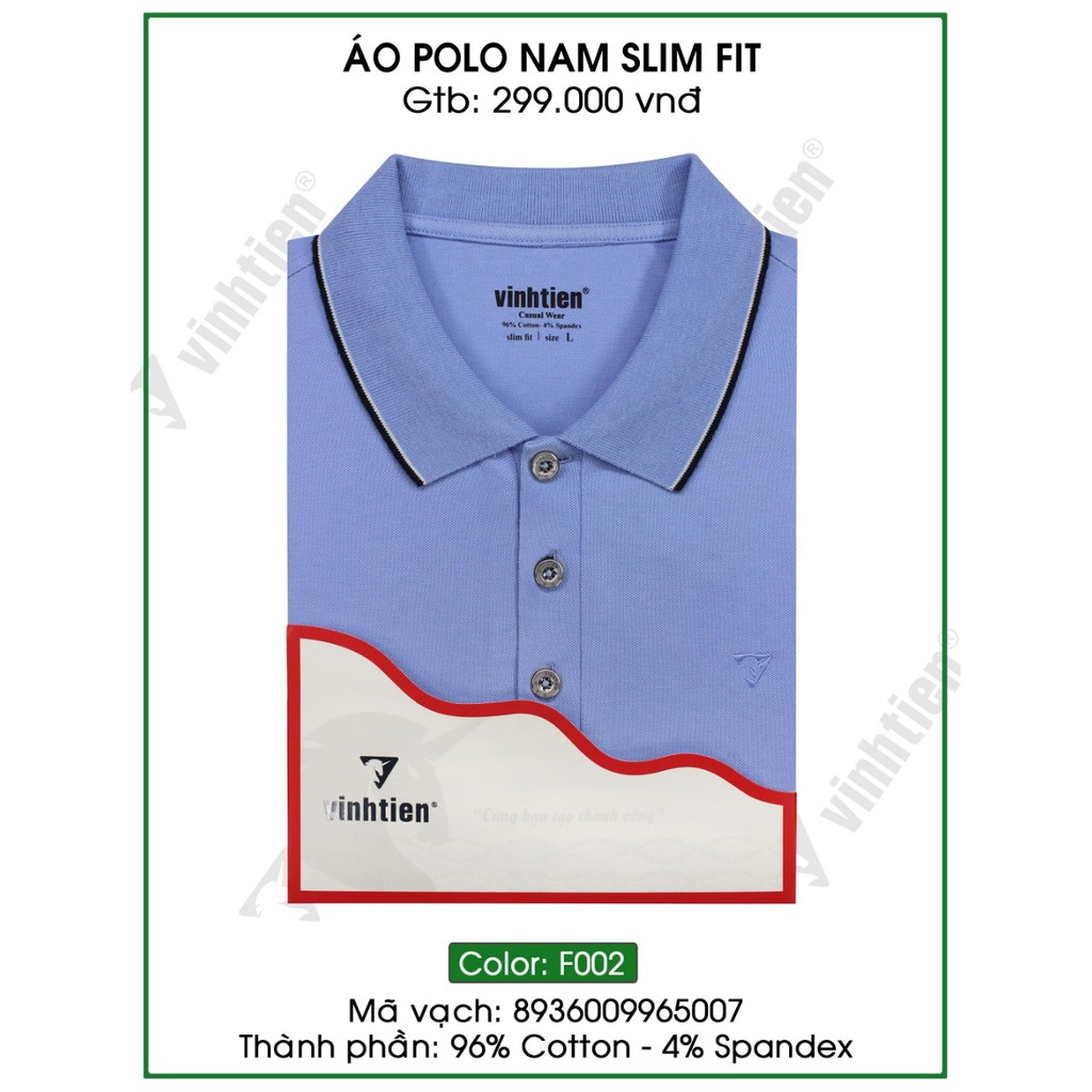 Áo Thun Polo Viền Cổ Slimfit Vĩnh Tiến 299 - F002 - Xanh Da Trời