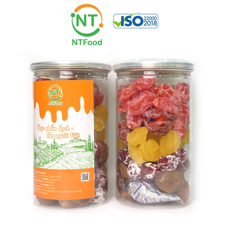Mứt mix 5 loại NTFood hủ pet 500Gr (Đào vàng, Đào hồng, Đào bổ, Mận cơm, Kiwi) - Nhất Tín Food