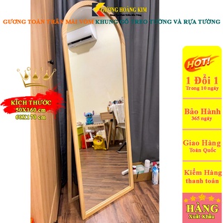 Gương soi toàn thân khung gỗ mái vòm có chân di động dựa tường treo tường giá rẻ - guonghoangkim mirror KG0001