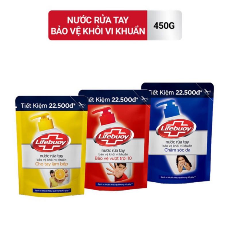 [Đủ Màu] Nước rửa tay Lifebuoy Bảo vệ khỏi vi khuẩn 450gr (Túi)