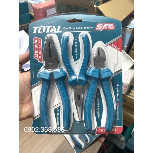 THT1K0311 -Bộ 3 kìm răng cắt nhọn TOTAL (dòng Bình dân)