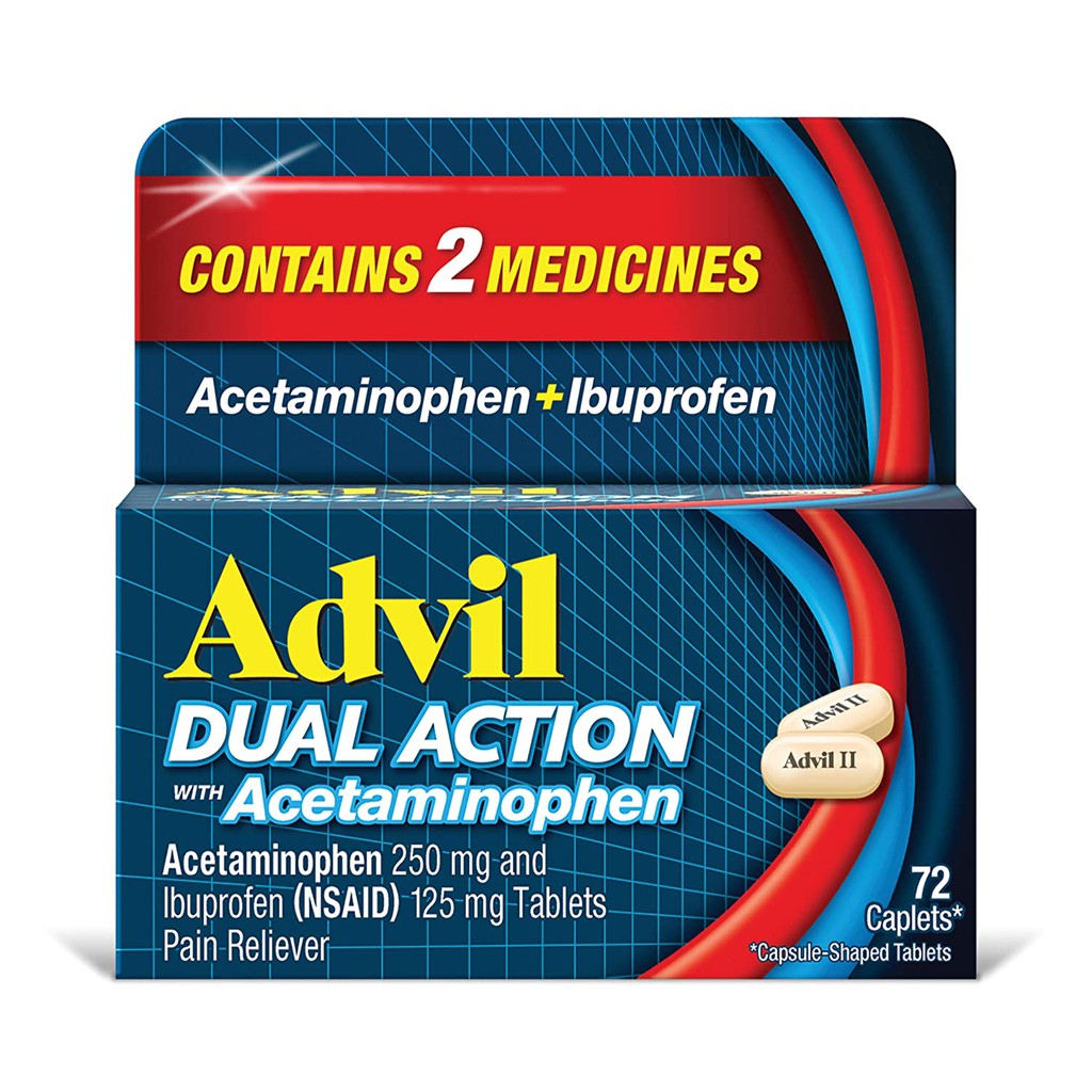 [DATE 4/2023] Ádvil Dual Action Acetaminophen 250mg Ibuprofen 125mg Caplets 72 / 144 VIÊN