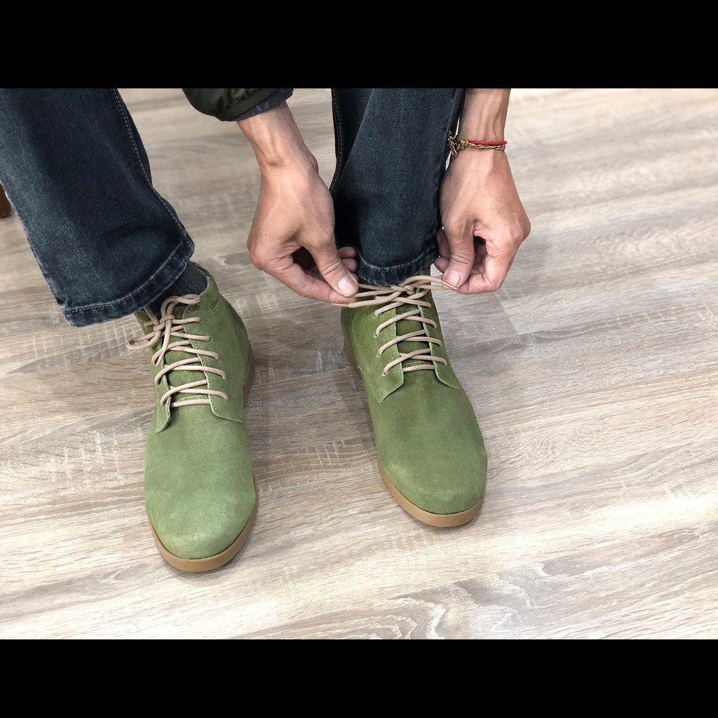 🍁RẺ VÔ ĐỊCH🍁 Giày boots nam cao cổ buộc dây đế bằng da bò lộn màu xanh Olive 1929 SueceOlive Sr7