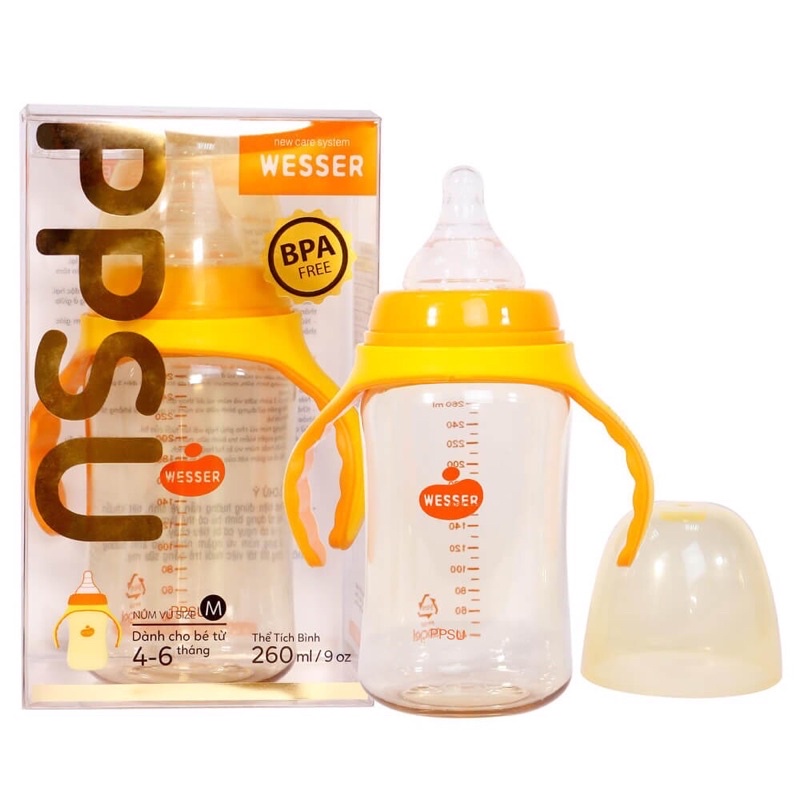 Bình sữa cổ rộng có quai ppsu wwsser nhựa cao cấp