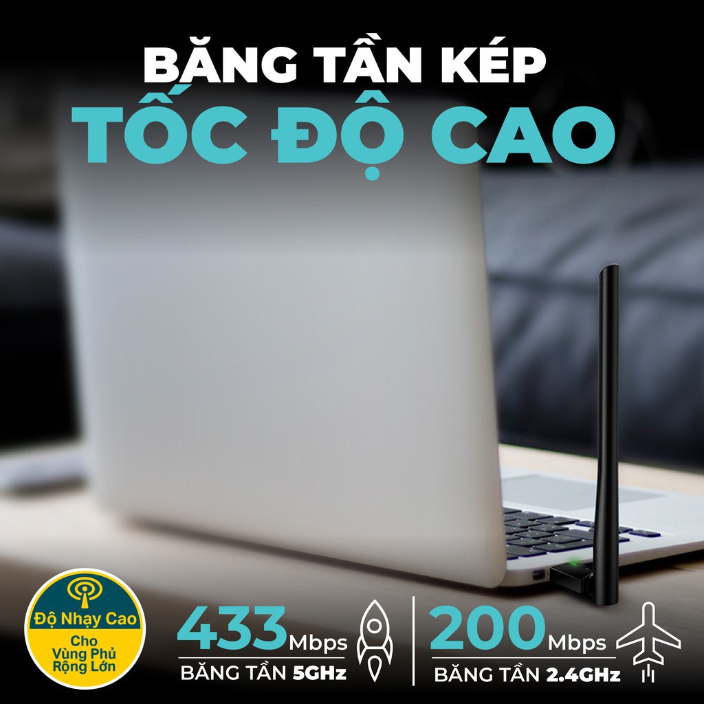 USB nhận WiFi TP-Link Băng tần kép AC600 Archer T2U Plus 1 Angten (200 – 433Mbps) | BigBuy360 - bigbuy360.vn