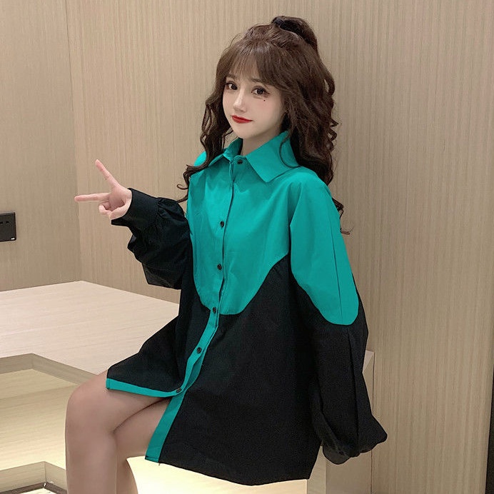 Áo sơ mi tay dài phối màu thời trang dành cho nữ 2021