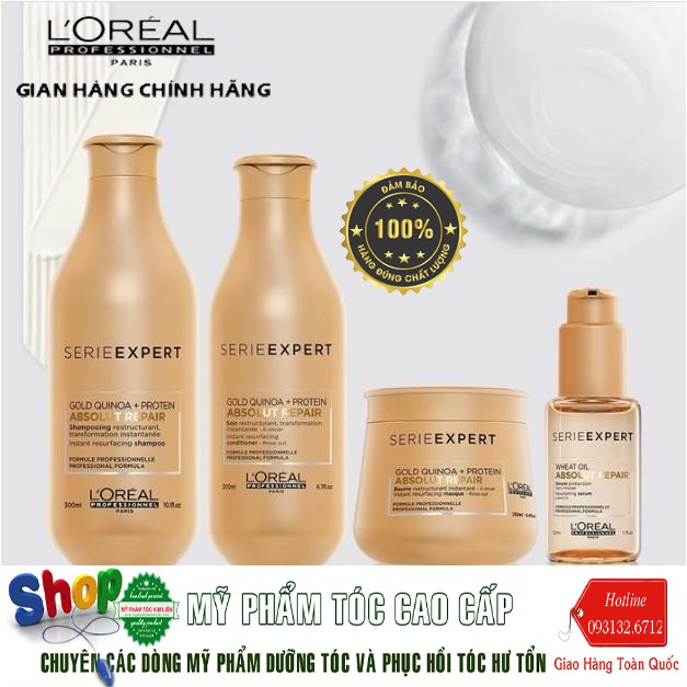 [L'oreal-chính hãng] Dầu hấp phục hồi tóc hư tổn Absolut Repair GOLD QUINOA + PROTEIN L'oreal 250ml