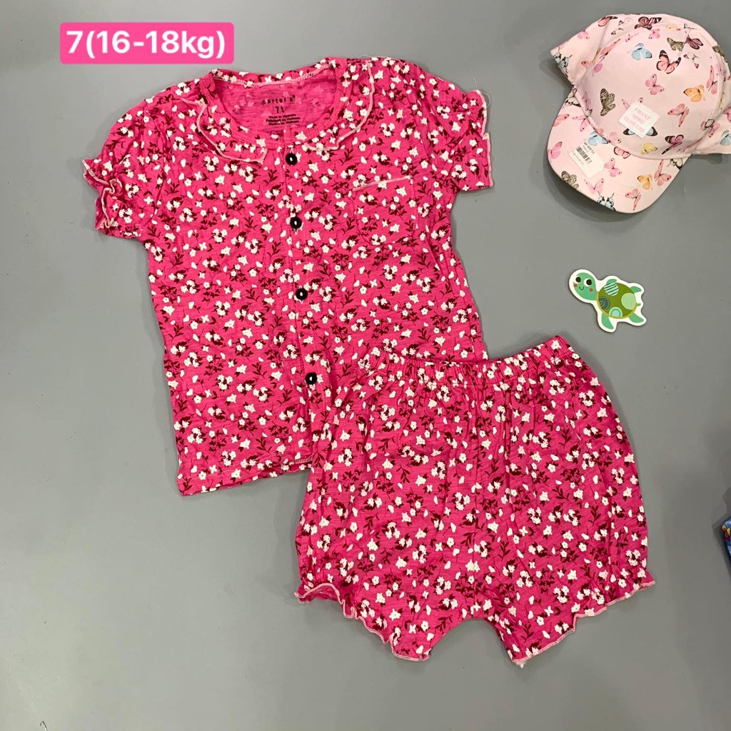 (Sale 29k)Bộ bé gái pizama chất cotton nhún bèo tay và gấu quần rất xinh