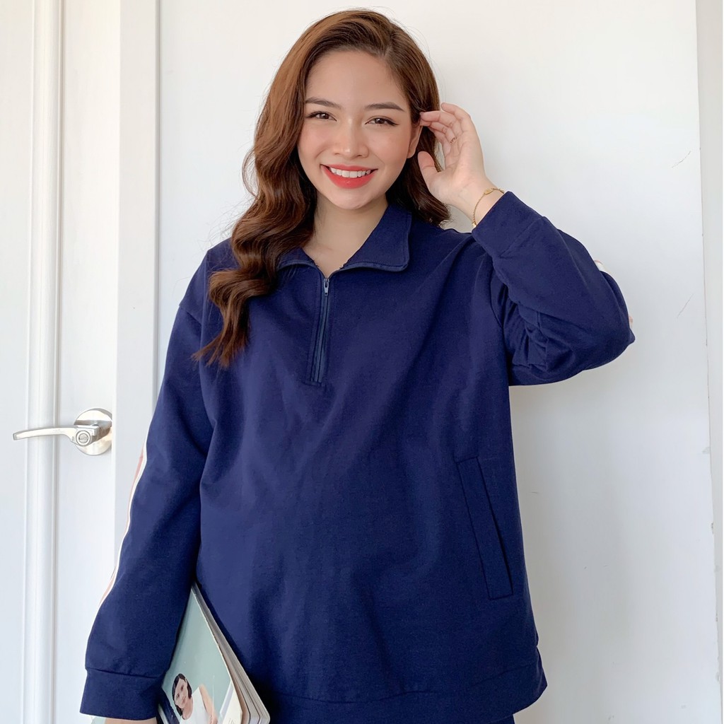 Đồ bầu thu đông Hoodie nỉ da cá dày dặn mặc được sau sinh - Bộ bầu mặc nhà thiết kế Medyla -  HD002