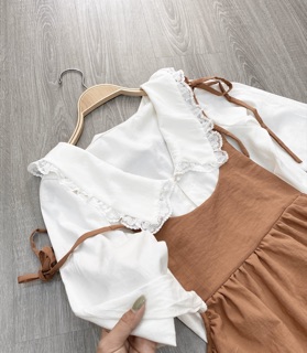 SET YẾM NÂU x SƠ MI CỔ REN