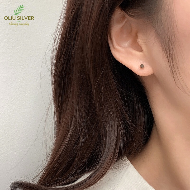 Bông Tai Bạc S925 Mini Cube Khối Vuông Tối Giản | Khuyên Tai Unisex Trang Sức Bạc Thời Trangs