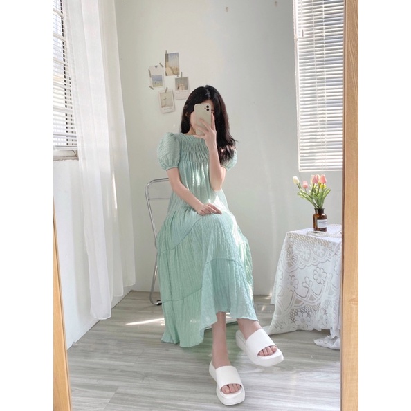 Váy đầm maxi dáng dài chất xốp không nhăn vintage trơn pastel nàng thơ nhẹ nhàng nữ tính dễ thương | BigBuy360 - bigbuy360.vn