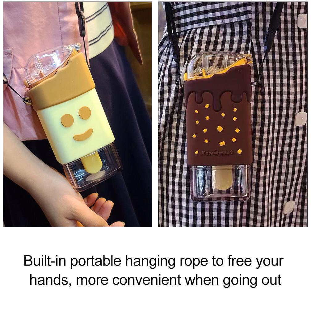 Bình Đựng Nước 300ml Bằng Silicon Hình Que Kem Hoạt Hình Chống Mất Kèm Ống Hút Chống Rò Rỉ Cho Trẻ Em