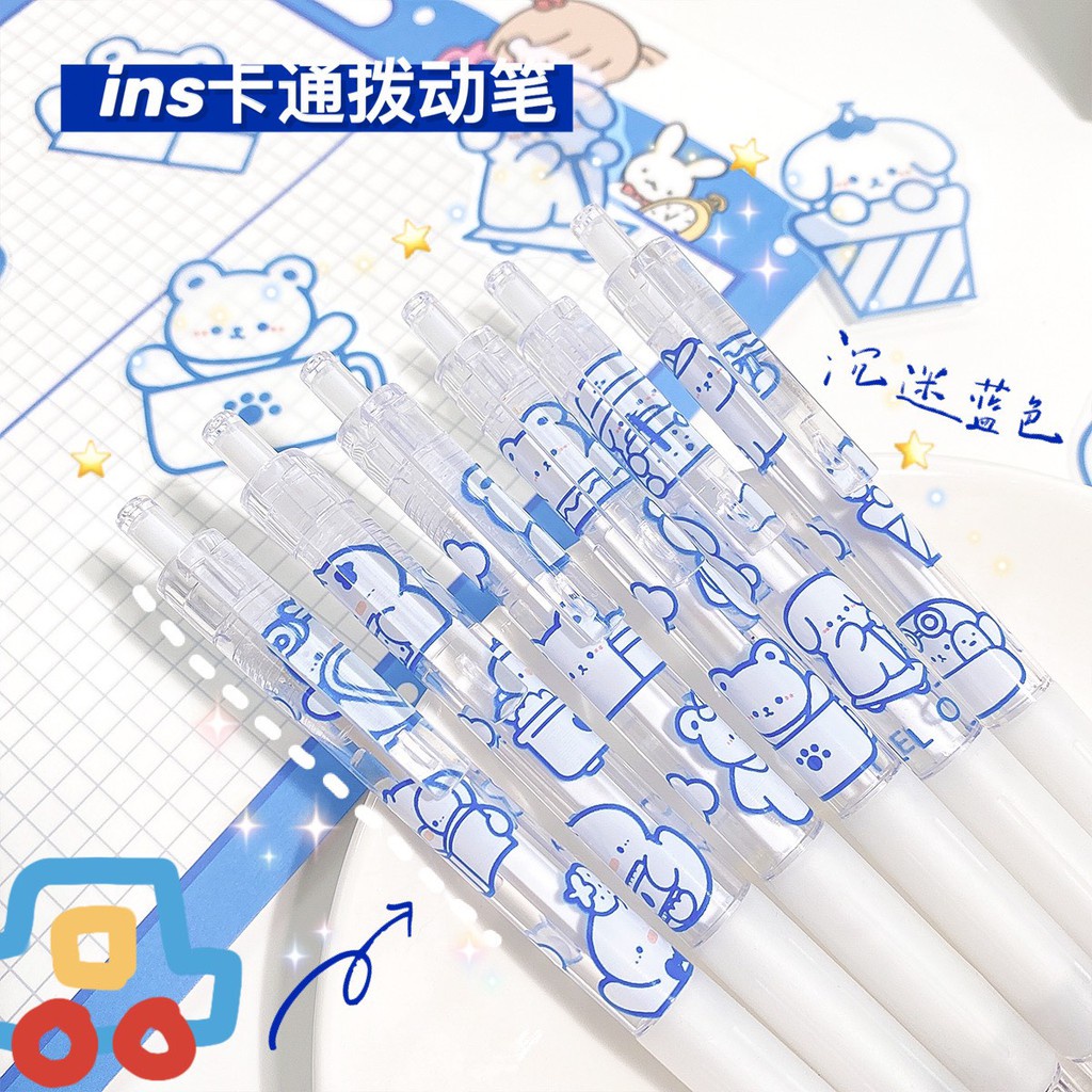 Bút Bi Mực Đen Ngòi 0.5mm Kiểu Dáng Hoạt Hình Dễ Thương Đáng Yêu Gấu Xám House