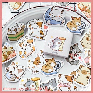 Bộ 45 sticker dán trang trí hình mèo dễ thương - Mã 2